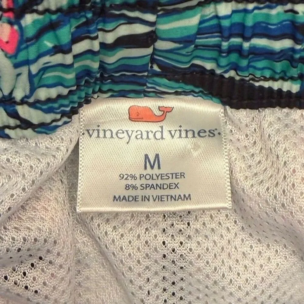 Vineyard Vines Boys Medium Swim Trunks Turtle Pineapple Tropical Blue Mesh Lined